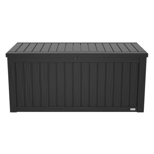 LifeGoods - Aufbewahrungsbox Cushion Box M - 142 x 67 x 60 cm - Mit 450 Liter Fassungsvermögen und Luxus-Gasfeder und integrierten Griffen - Für Lounge-Set und Gartengeräte - Schwarzer Kunststoff