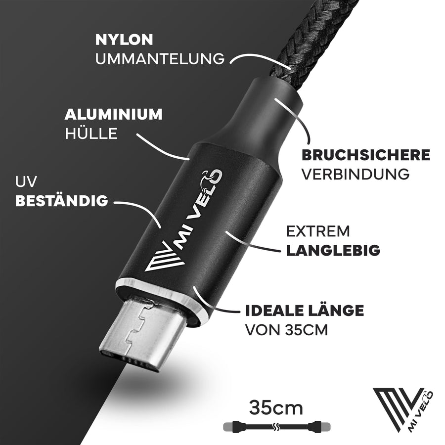 MiVelo Ladekabel - Für Bosch Intuvia, Kiox & Nyon (alt) - USB-C - 35 cm - Schwarz