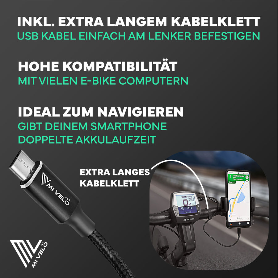 MiVelo Ladekabel - Für Bosch Intuvia, Kiox & Nyon (alt) - USB-C - 35 cm - Schwarz
