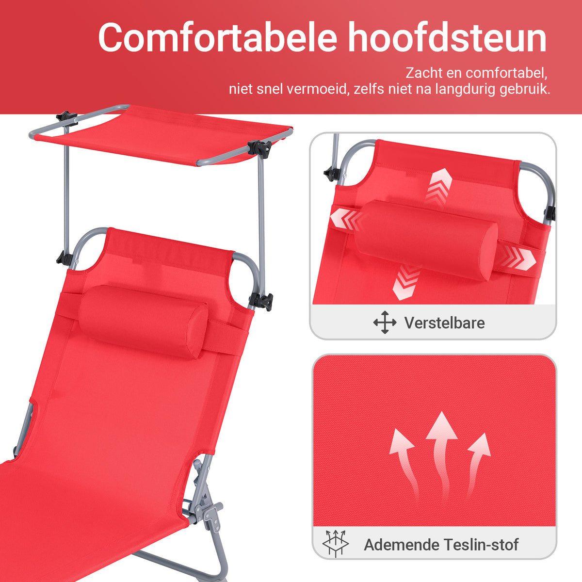 SoBuy Lounger Red - faltbare Gartenliege mit verstellbarem Sonnendach und 4 Liegepositionen - 86 x 40 cm zusammengeklappt