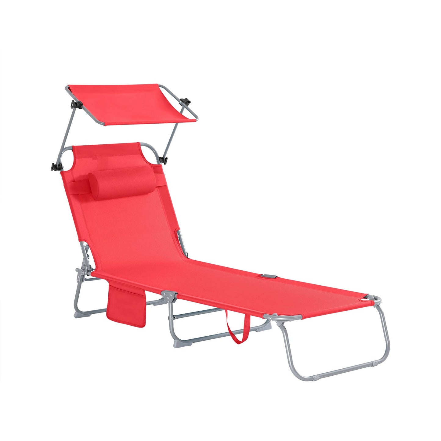 SoBuy Lounger Red - faltbare Gartenliege mit verstellbarem Sonnendach und 4 Liegepositionen - 86 x 40 cm zusammengeklappt