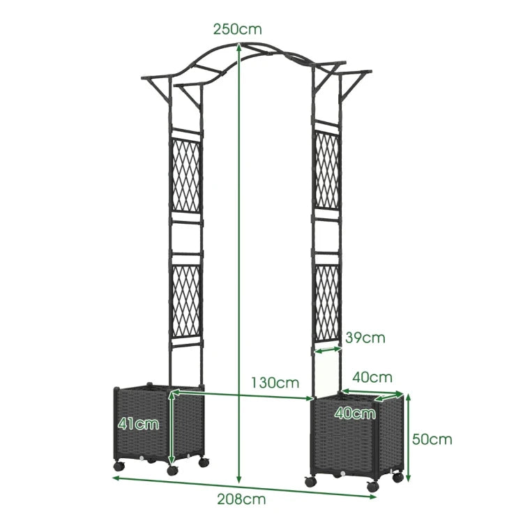 Coast Pergola - Klettergerüst - 2-in-1 - Pflanzgefäße - Selbstbewässerung - 208x40x250 cm - Grau