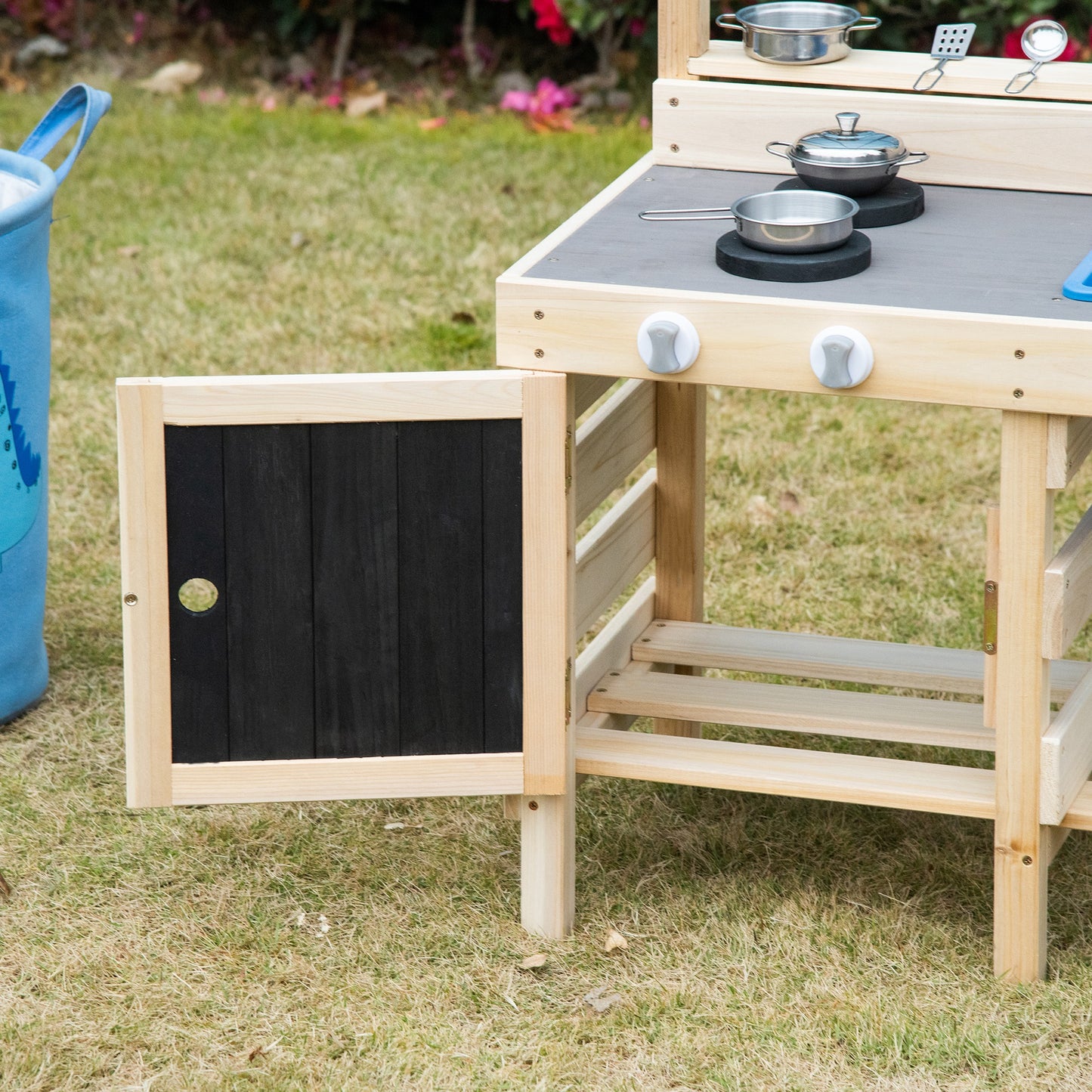 HOMCOM Kinderküche - Komplette Spielküchenzeile mit Zubehör - Grau/Schwarz - 82 x 30 x 85 cm