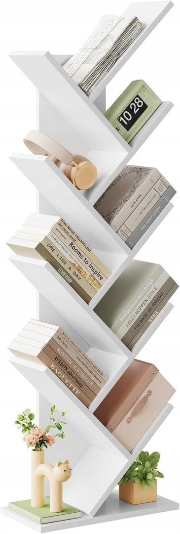 EUGAD Bücherregal Weiß – 40 x 20 x 127 cm – Baumform – 9 Einlegeböden