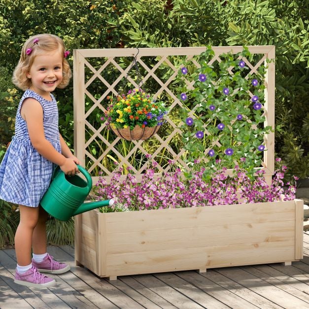 Coast Hochbeet mit Klettergitter – Gemüsegartenbeet aus Holz 98 x 34 x 104 cm – Naturfarben
