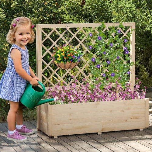 Coast Erhöhter Pflanzkübel mit Klettergitter – Gemüsegartenkübel aus Holz 98 x 34 x 104 cm – Naturfarben