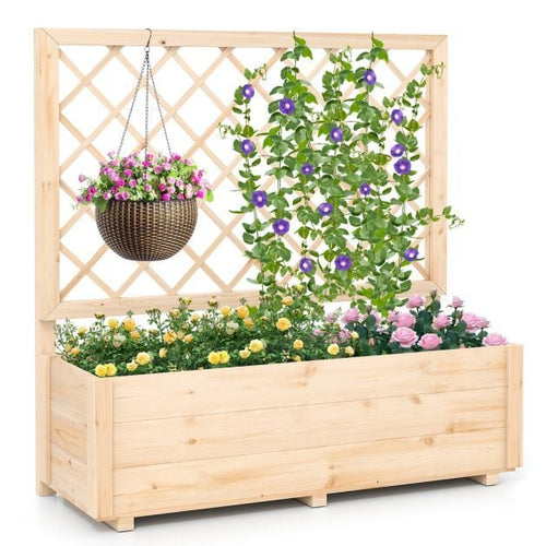 Coast Erhöhter Pflanzkübel mit Klettergitter – Gemüsegartenkübel aus Holz 98 x 34 x 104 cm – Naturfarben