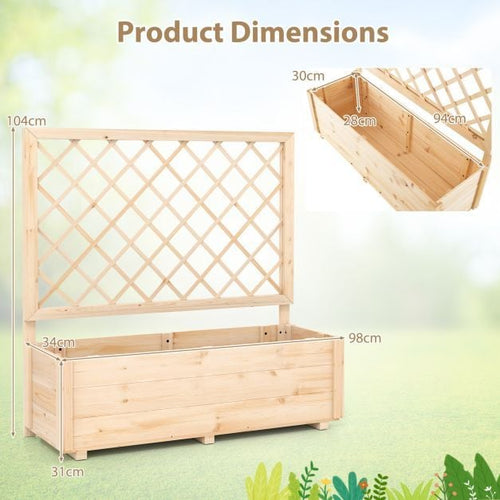 Coast Erhöhter Pflanzkübel mit Klettergitter – Gemüsegartenkübel aus Holz 98 x 34 x 104 cm – Naturfarben