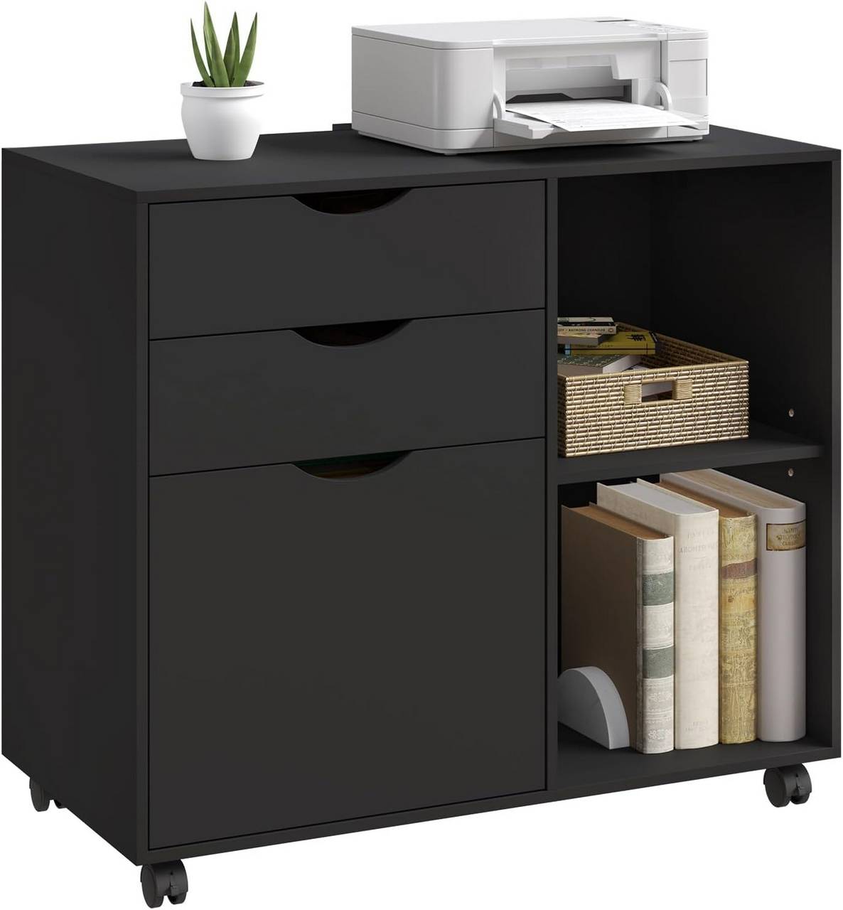 Woltu Aktenschrank – auf Rollen – 3 Schubladen – 80 x 70 x 40 cm – Schwarz