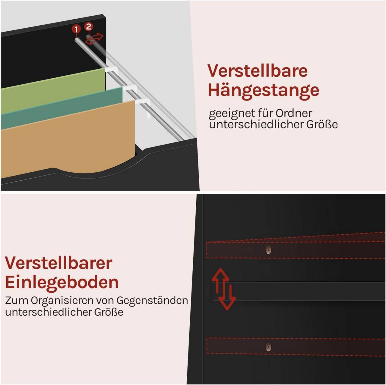 Woltu Aktenschrank – auf Rollen – 3 Schubladen – 80 x 70 x 40 cm – Schwarz