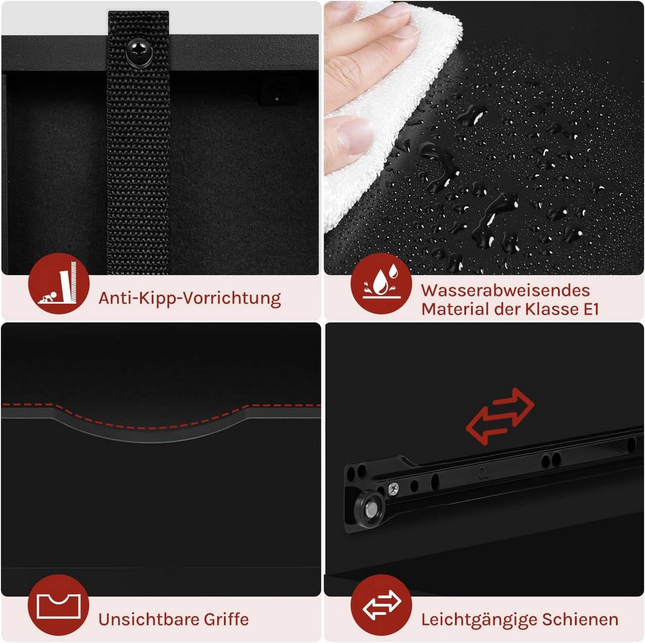 Woltu Aktenschrank – auf Rollen – 3 Schubladen – 80 x 70 x 40 cm – Schwarz