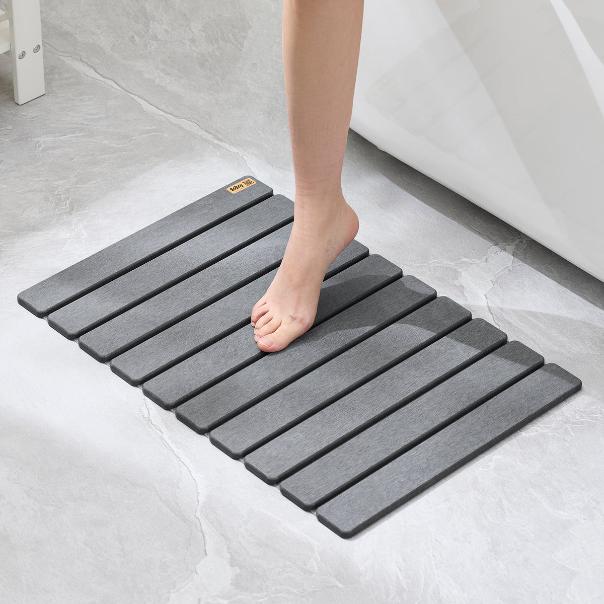 SoBuy Rutschfeste Kieselgur Badematte - 59 x 39 x 1 cm - Grau
