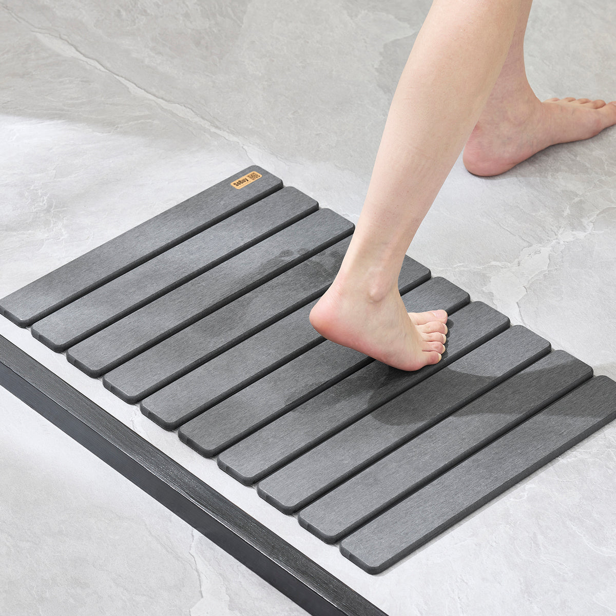 SoBuy Rutschfeste Kieselgur Badematte - 59 x 39 x 1 cm - Grau