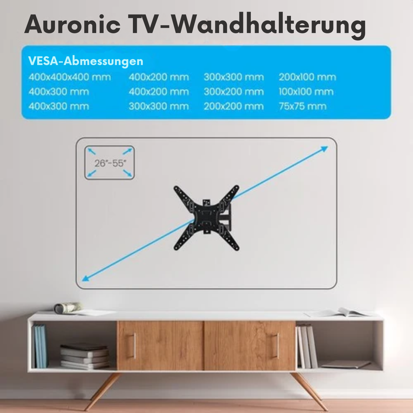 Auronic TV-Halterung - drehbar und neigbar - 26 bis 55 Zoll - bis zu 30 KG - Schwarz