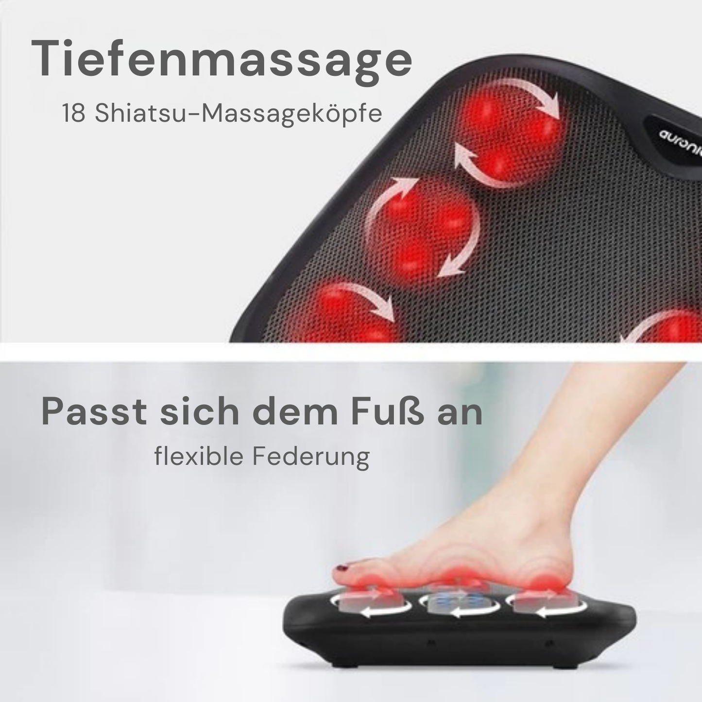 Auronic - Fußmassagegerät - 18 Shiatsu-Massageköpfe - Wärmefunktion - Schwarz