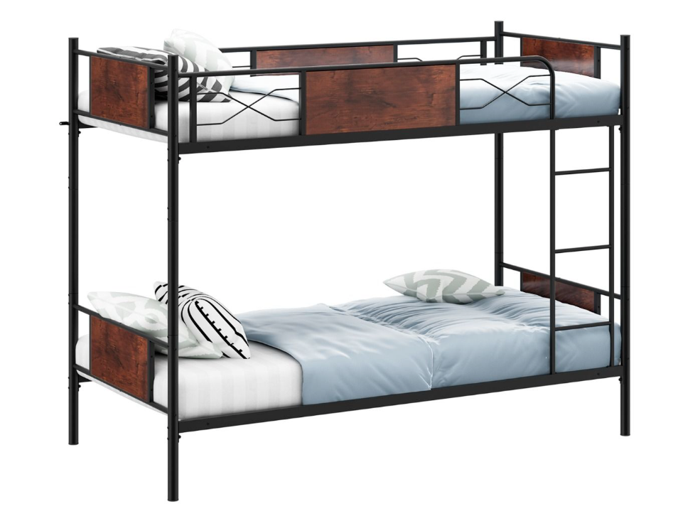 Coast Metall-Etagenbettrahmen - 2-in-1, Holzoptik & 30 cm Sicherheitsleiste - L 198 x B 95 x H 156 cm - Metall/MDF - Schwarz/Braun