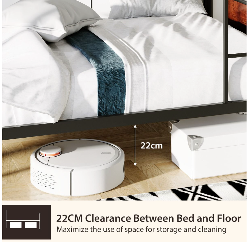 Coast Metall-Etagenbettrahmen - 2-in-1, Holzoptik & 30 cm Sicherheitsleiste - L 198 x B 95 x H 156 cm - Metall/MDF - Schwarz/Braun