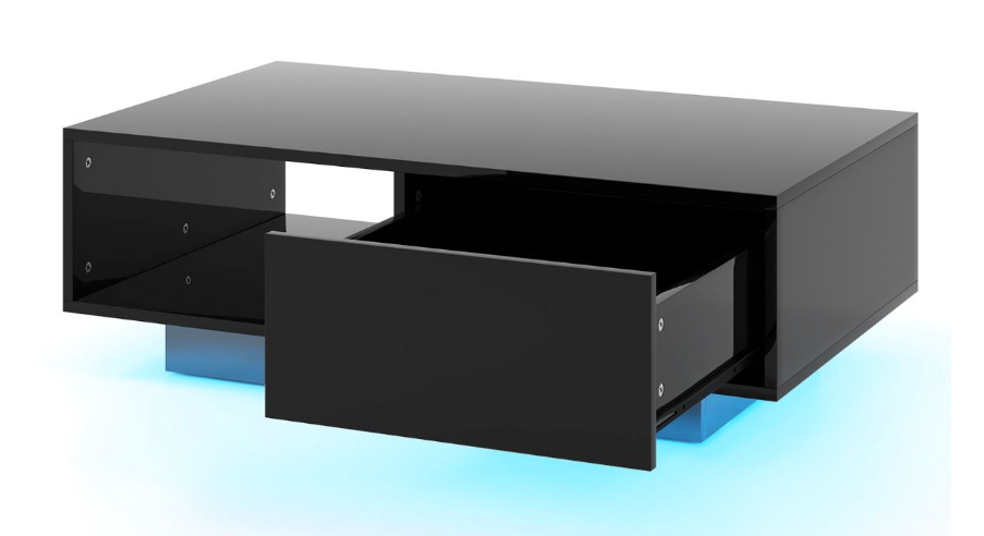 Coast LED-Couchtisch - Mit Fernbedienung & Schublade - 95 x 55 x 31 cm - MDF/Holzwerkstoff - Schwarz
