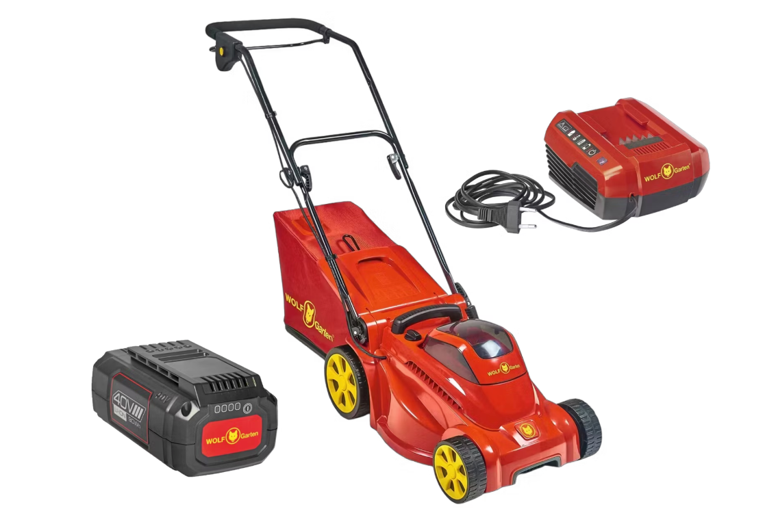 WOLF-Garten LYCOS 40/340 MH Accu-Rasenmäher 34 cm - Rot - Inklusive Schnellladegerät und Akku