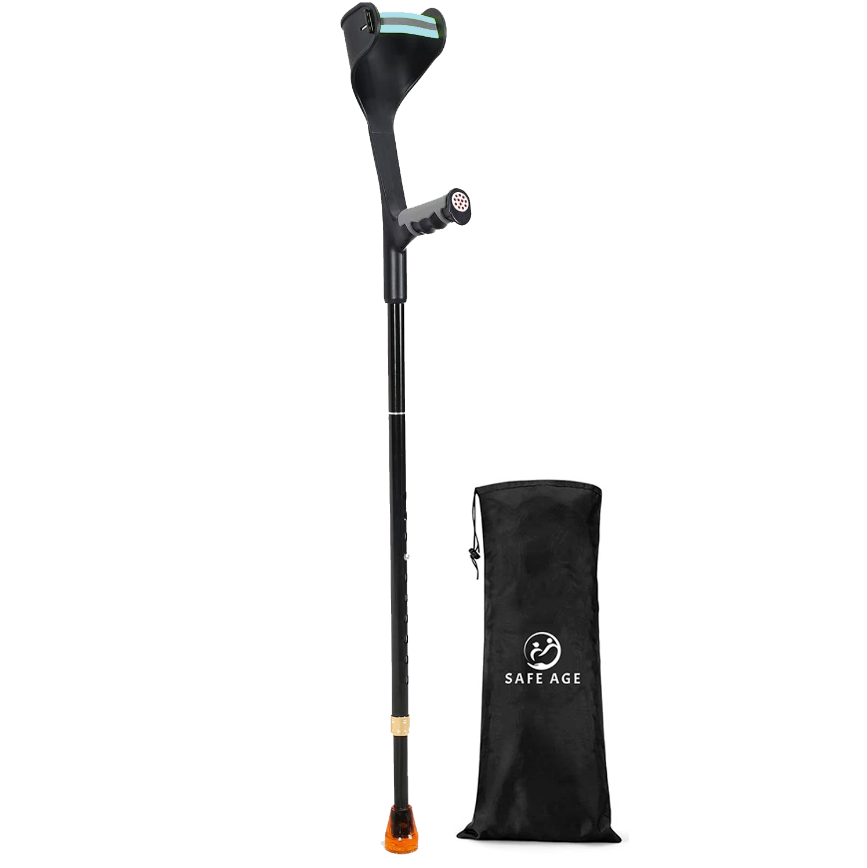 SafeLife® - Geh- und Ellbogenstütze - 1 Stück - höhenverstellbar - schwarzes Aluminium und Kunststoff - ergonomischer Griff - leicht und bequem