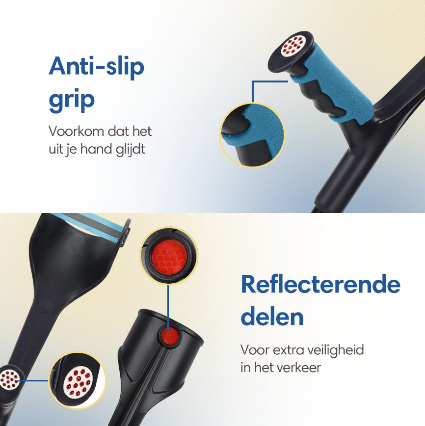 SafeLife® Geh und Ellenbogenstützen Set - 2 Stück - Höhenverstellbar - Ergonomisches Design - Stabil und leicht - Aluminium - Schwarz