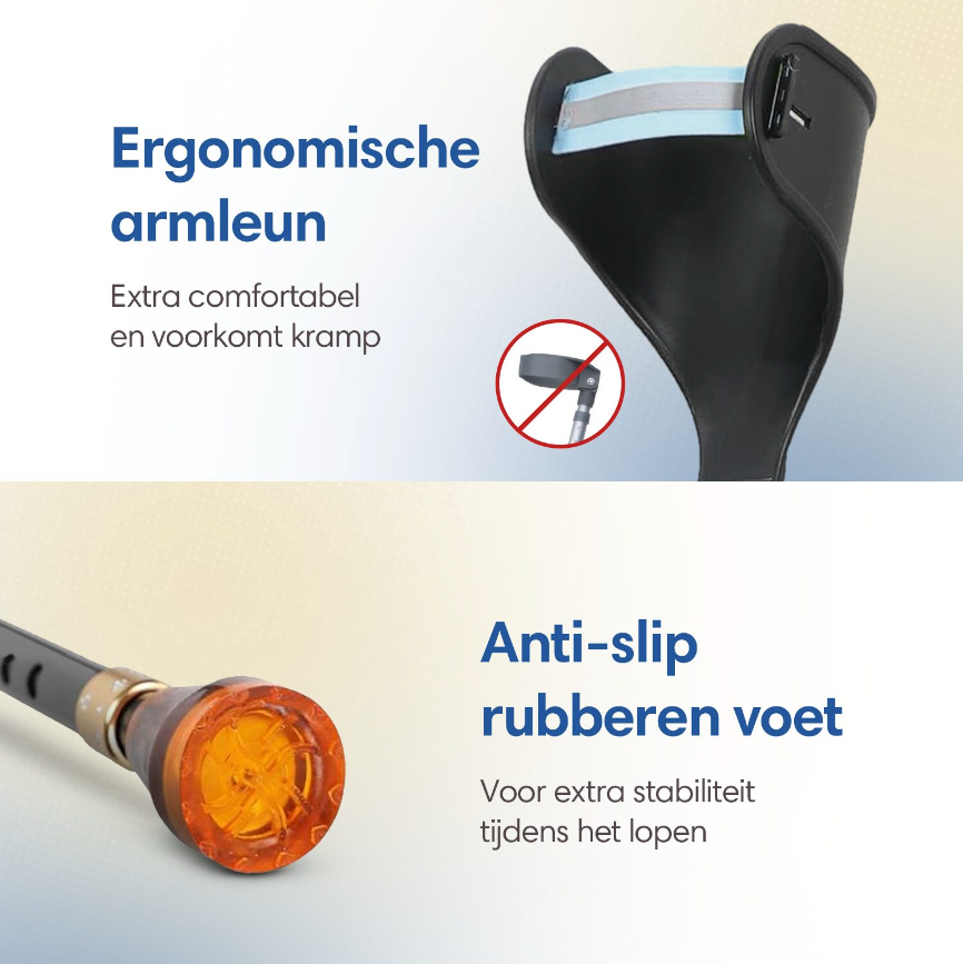 SafeLife® Geh und Ellenbogenstützen Set - 2 Stück - Höhenverstellbar - Ergonomisches Design - Stabil und leicht - Aluminium - Schwarz