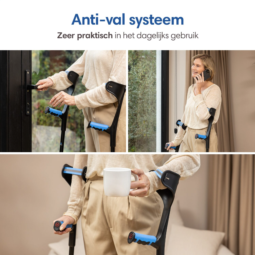 SafeLife® - Geh- und Ellbogenstütze - 1 Stück - höhenverstellbar - schwarzes Aluminium und Kunststoff - ergonomischer Griff - leicht und bequem