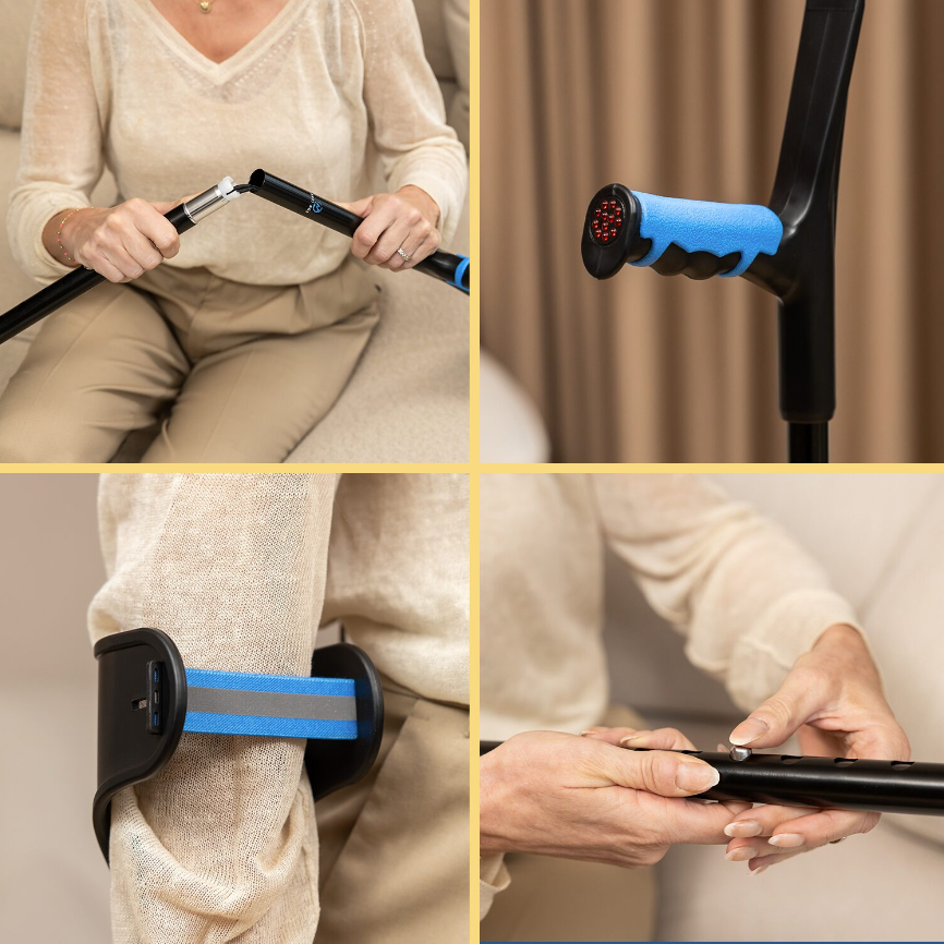 SafeLife® Geh und Ellenbogenstützen Set - 2 Stück - Höhenverstellbar - Ergonomisches Design - Stabil und leicht - Aluminium - Schwarz