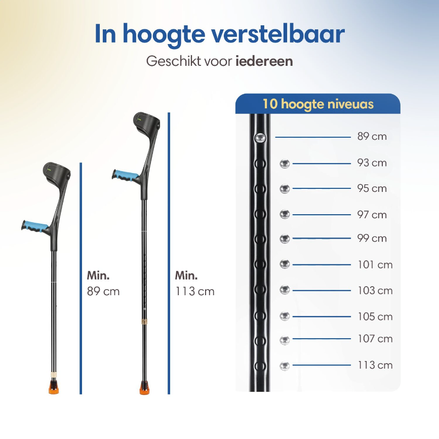 SafeLife® Geh und Ellenbogenstützen Set - 2 Stück - Höhenverstellbar - Ergonomisches Design - Stabil und leicht - Aluminium - Schwarz