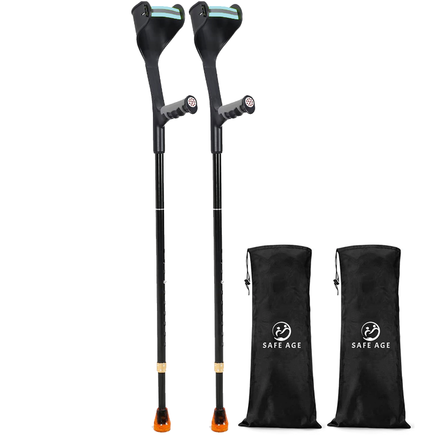 SafeLife® Geh und Ellenbogenstützen Set - 2 Stück - Höhenverstellbar - Ergonomisches Design - Stabil und leicht - Aluminium - Schwarz