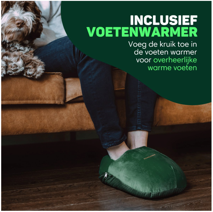 Vulpes Goods® - Elektrische Kanne - Weicher grüner Flanell - Digitale Anzeige - Inkl. Handwärmer, Fußwärmer & Wärmeband - Wiederaufladbar & Kabellos - Gegen Menstruationsschmerzen