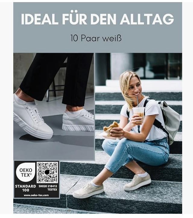 HELDENWERK - Sneaker Socken & Sportsocken - 10 Paar - Weiße Baumwolle - Atmungsaktiv & Nahtlos - Größe 39-42 - Anti-Rutsch & Extra Komfort - Unisex