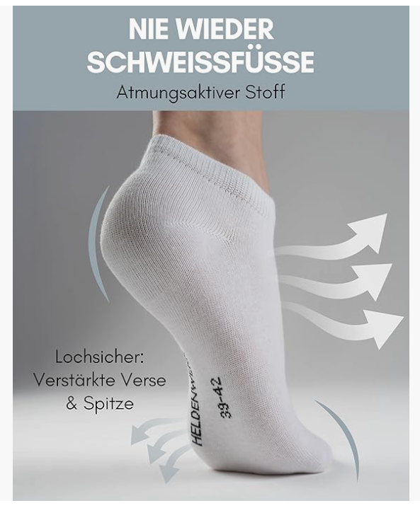 HELDENWERK - Sneaker Socken & Sportsocken - 10 Paar - Weiße Baumwolle - Atmungsaktiv & Nahtlos - Größe 39-42 - Anti-Rutsch & Extra Komfort - Unisex