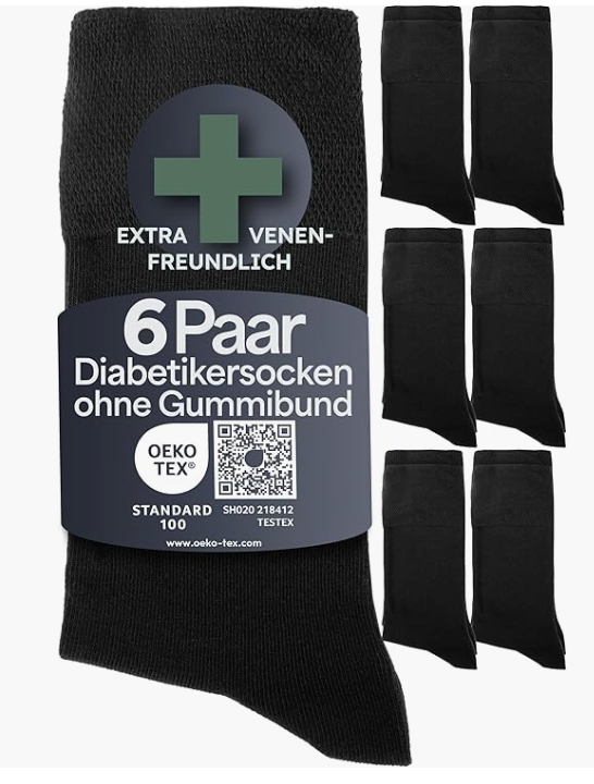 HELDENWERK - Gesundheitssocken & Diabetikersocken - 6 Paar - Schwarze Baumwolle - ohne Kragen & nahtlos - Größe 39-42 - Niederdruck & atmungsaktiv - Unisex