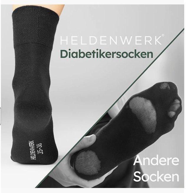 HELDENWERK - Gesundheitssocken & Diabetikersocken - 6 Paar - Schwarze Baumwolle - ohne Kragen & nahtlos - Größe 39-42 - Niederdruck & atmungsaktiv - Unisex