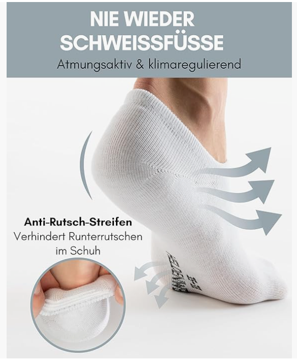 HELDENWERK - Knöchel- & Sneakersocken - 10 Paar - Weiße Baumwolle - Atmungsaktiv & nahtlos - Größe 47-50 - Anti-Rutsch & Extra Komfort - Unisex