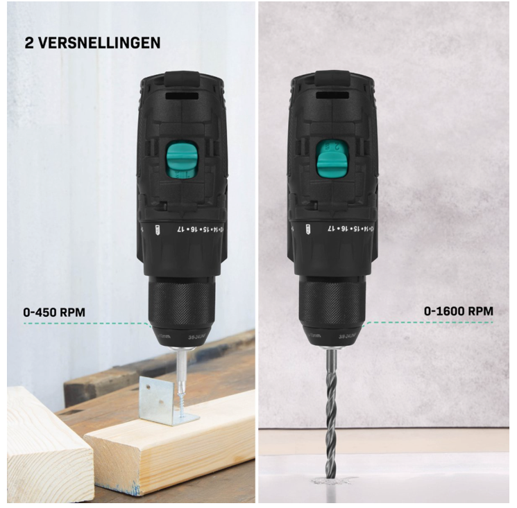 Vonroc Pro Cordless Drill 20v - 40nm - Inkl. 4.0ah Akku, Schnellladegerät und 46 Zubehörteile im Luxuskoffer