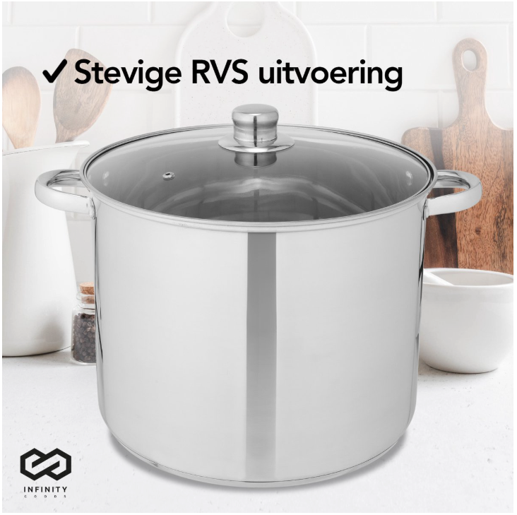Infinity Goods Schmortopf - Glasdeckel - 16.5L - 30 CM - Induktion Gas Keramik - Spülmaschinenfest - Edelstahl
