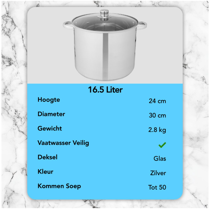 Infinity Goods Schmortopf - Glasdeckel - 16.5L - 30 CM - Induktion Gas Keramik - Spülmaschinenfest - Edelstahl