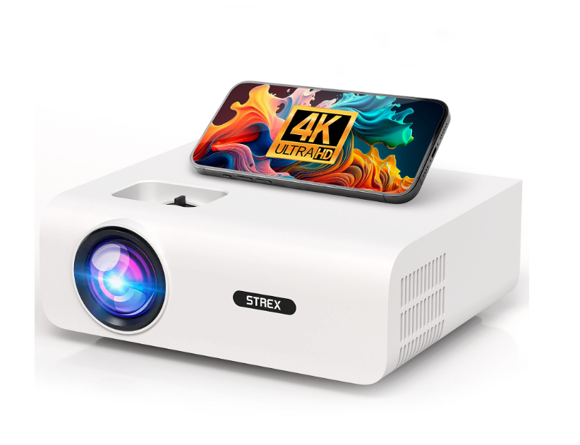 Strex - Mini-Beamer/Projektor - 1080P Full HD - 15000 Lumen - Drahtloses Streaming - WiFi - Bluetooth - Weiß