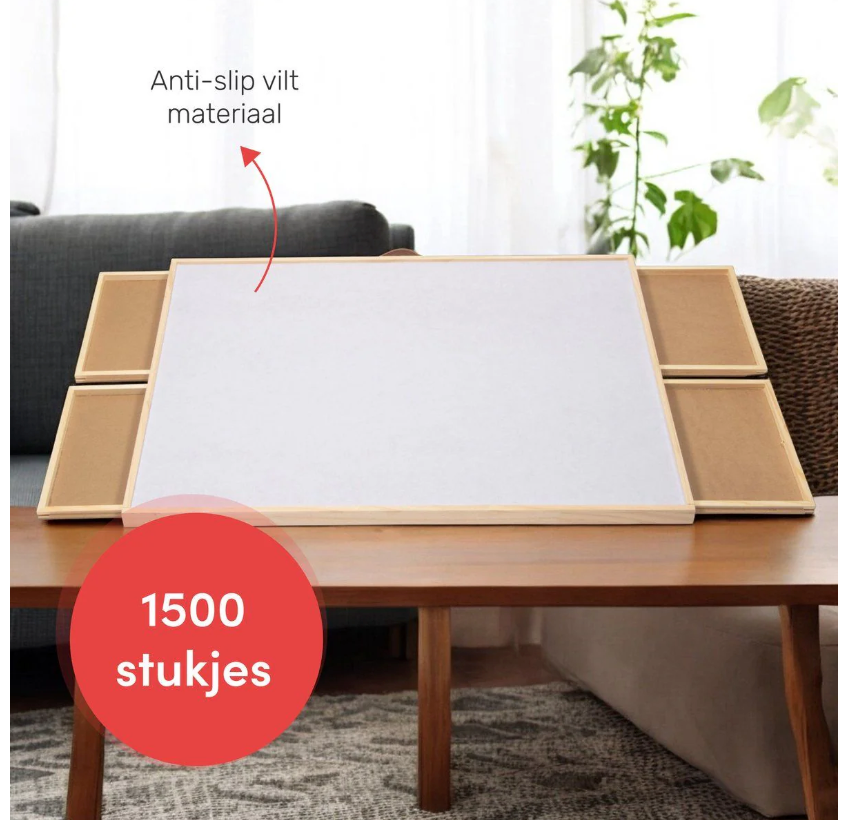 DIYDash Drehbarer Puzzletisch mit Aufbewahrungssystem - 1500 Teile - 4 Schubladen - Kiefernholz