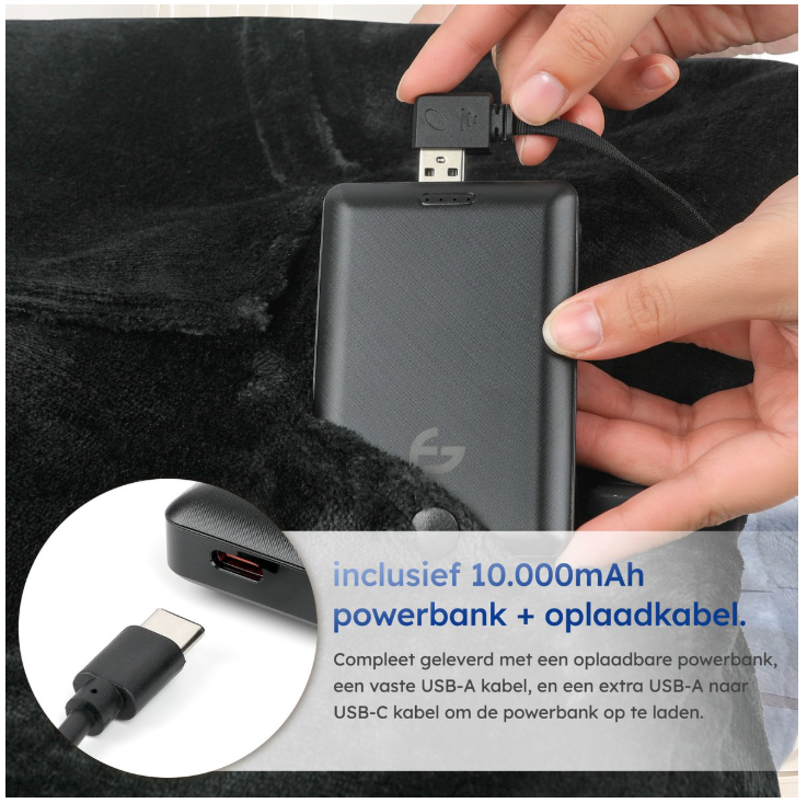 SAAF Heizbare Kapuzendecke & Snuggle Hoodie - Einheitsgröße - 3 Stufen mit 10.000 mAh Batterier - Ultraweich & USB-beheizt - Schwarzes Polyester