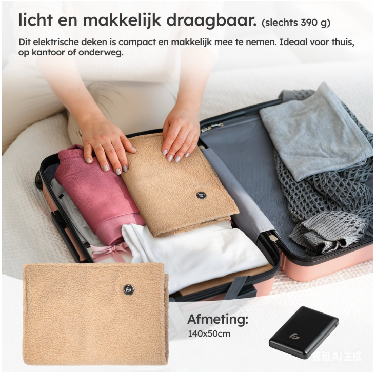 Saaf - Heizdecke & Sitzheizung - 40 x 110 cm - Beige Teddy - 3 Wärmestufen mit 10.000 mAh Akku - Kabellos & USB-beheizt - Maximaler Komfort