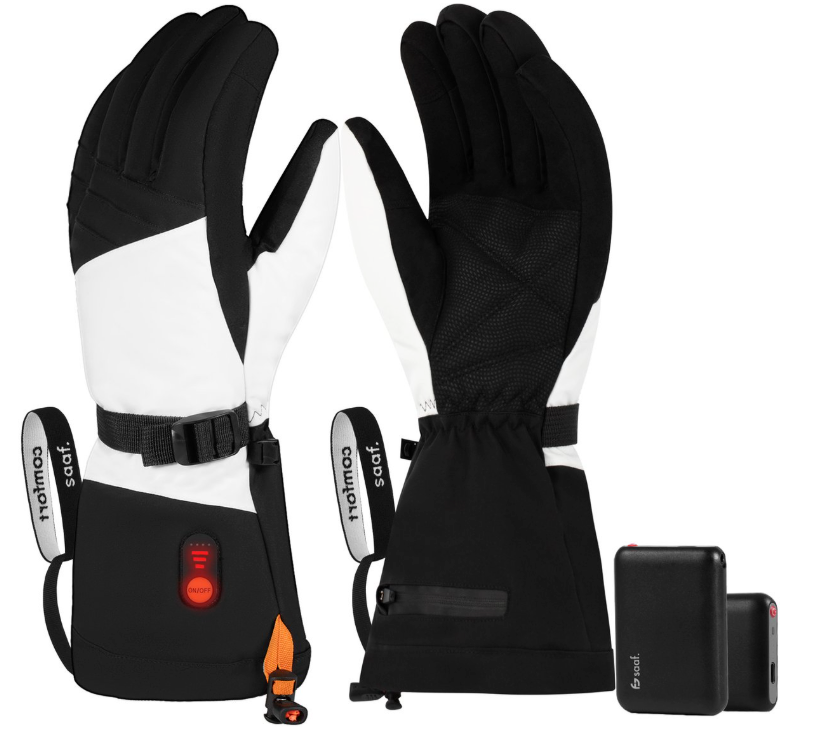 Saaf - Beheizte Handschuhe Premium - Größe L - Weißes & schwarzes Polyester - 3 Wärmestufen & wiederaufladbar - Wasser- & Windabweisend - Optimaler Komfort
