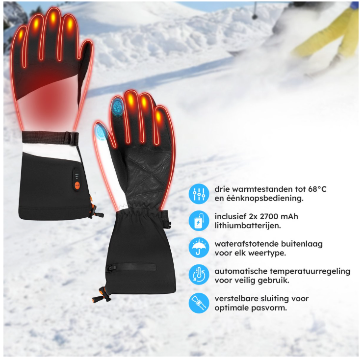 Saaf - Beheizte Handschuhe Premium - Größe L - Weißes & schwarzes Polyester - 3 Wärmestufen & wiederaufladbar - Wasser- & Windabweisend - Optimaler Komfort