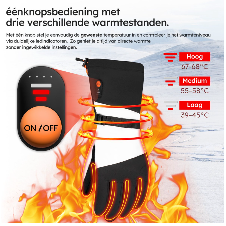 Saaf - Beheizte Handschuhe Premium - Größe L - Weißes & schwarzes Polyester - 3 Wärmestufen & wiederaufladbar - Wasser- & Windabweisend - Optimaler Komfort