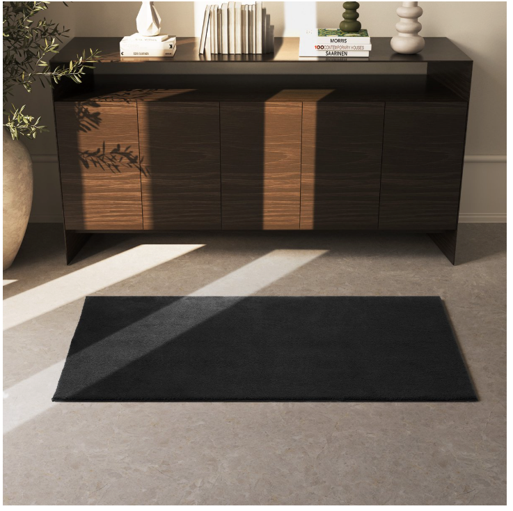 tectake® - Kurzflorteppich - 80 x 150 cm - Schwarzes Polyester - Mit Anti-Rutsch-Unterlage - Pflegeleicht & waschbar - Modernes Design
