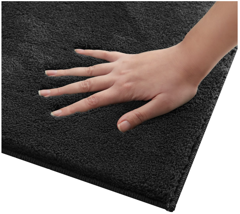 tectake® - Kurzflorteppich - 80 x 150 cm - Schwarzes Polyester - Mit Anti-Rutsch-Unterlage - Pflegeleicht & waschbar - Modernes Design