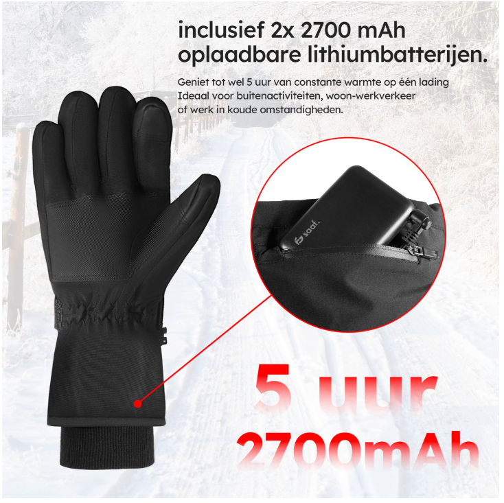 Saaf - Beheizte Handschuhe Pro - Größe XS - Schwarzes Polyester - 3 Wärmestufen & wiederaufladbar - Wasser- & Windabweisend - Optimaler Komfort