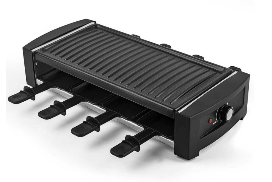 Saaf Gourmet & Raclette Set - 1200W - Mit abnehmbarer Grillplatte & Antihaftbeschichtung - Für 8 Personen - Spülmaschinenfest - Schwarzes Metall